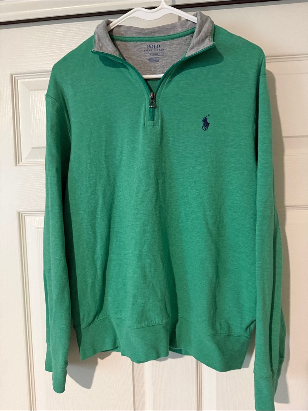 Polo by Ralph Lauren Green Quarter-Zip Sweater with Grey Trim